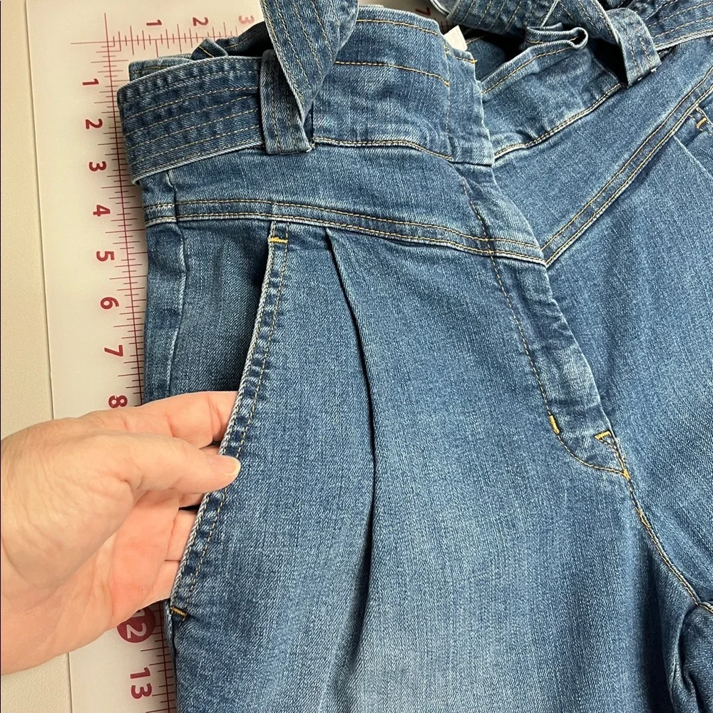 A.L.C. Casual Davis Denim Blue Self Tie Paper Bag High Waist Ankle/Crop Jeans 6